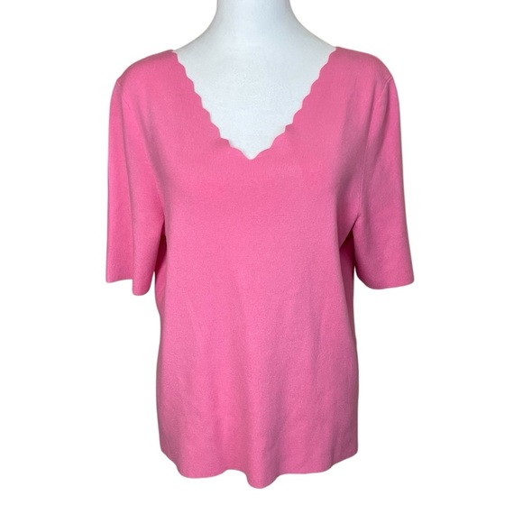 Talbots Scalloped V-Neck Sweater Pink Pullover Knit Extra Large Petite Feminine - Picture 1 of 9